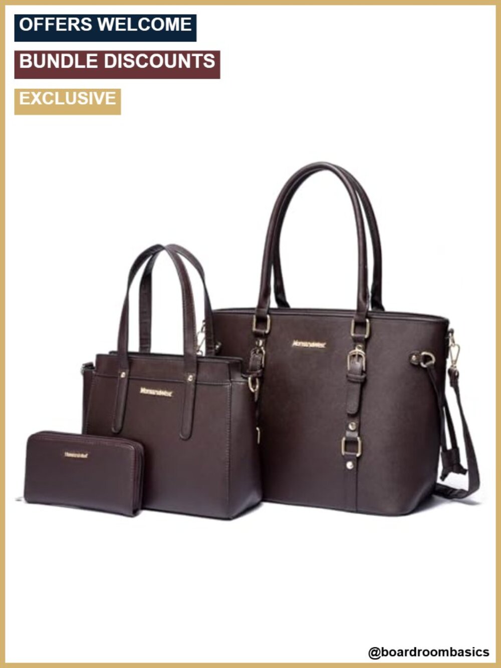 3-Piece Tote Bag and Wallet Set Faux Leather Purses for Women